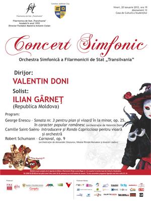 Concert simfonic cu lucrări George Enescu, la Casa de Cultură a Studenţilor