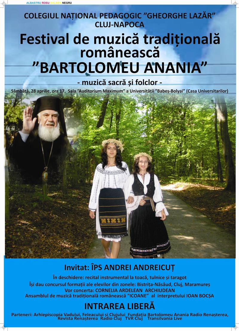 Festival de muzică tradiţională în cinstea Mitropolitului Bartolomeu Anania, sâmbătă, la Auditorium Maximum
