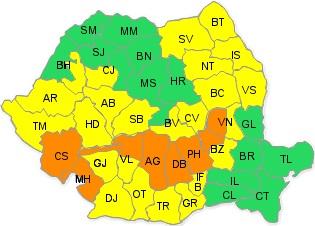 Cod portocaliu de ploi şi vânt, până joi seara