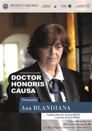Scriitoarea Ana Blandiana, DHC al Universităţii Babeş-Bolyai