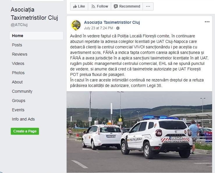 Asociaţia Taximetriştilor Cluj ameninţă că va refuza preluarea curselor cu destinaţia Floreşti: 