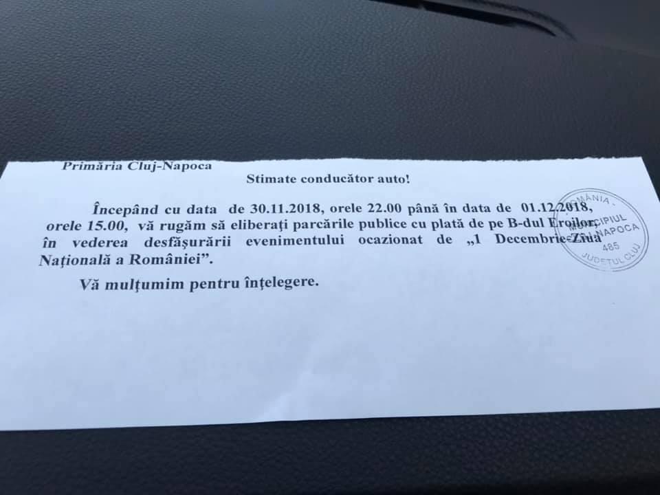Centenar: Interzisă parcarea pe B-dul Eroilor