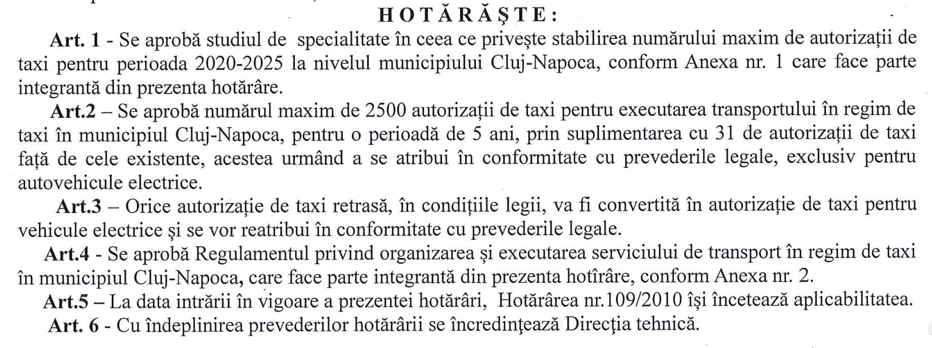 DEZBATERE PUBLICĂ pentru stabilirea numărului maxim de autorizații de taxi, la Cluj