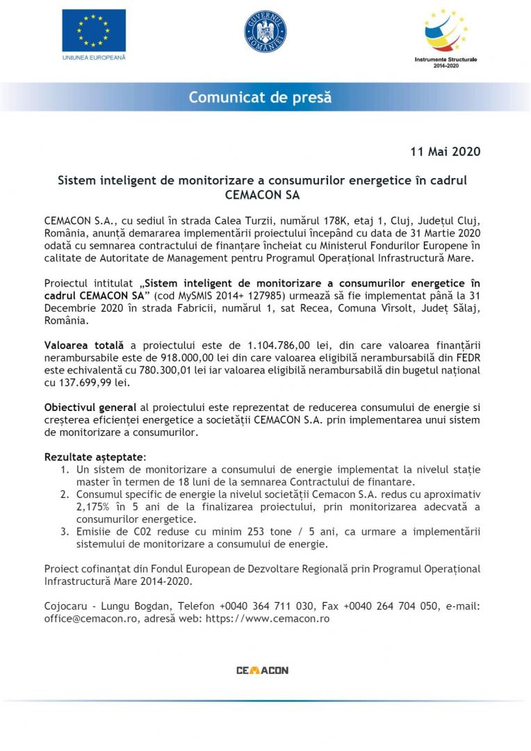 Sistem inteligent de monitorizare a consumurilor energetice în cadrul CEMACON SA