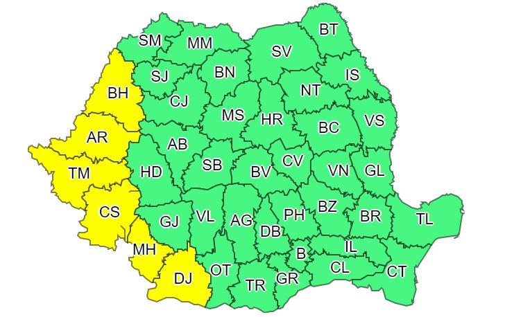 Vremea se schimbă brusc. Atenționare meteo de vijelii, grindină și ploi torențiale în toată țara