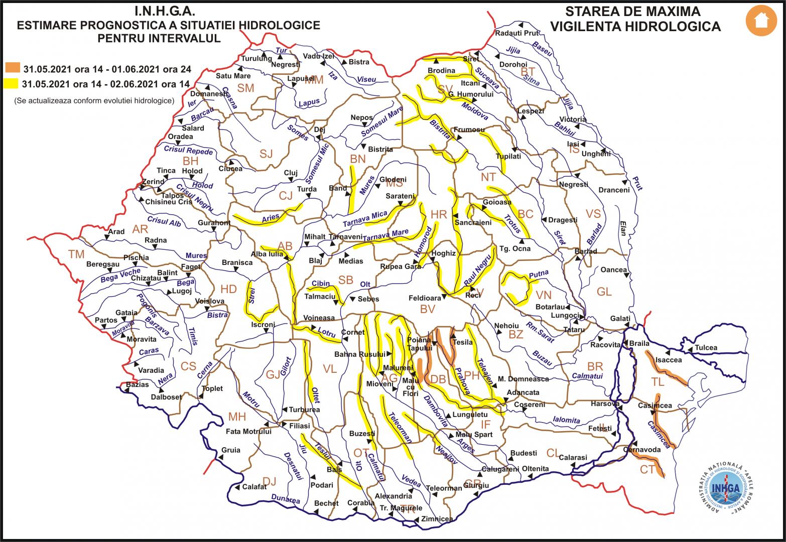 Alertă hidrologică de viituri și inundații în mai multe județe din țară. Vizat și Clujul