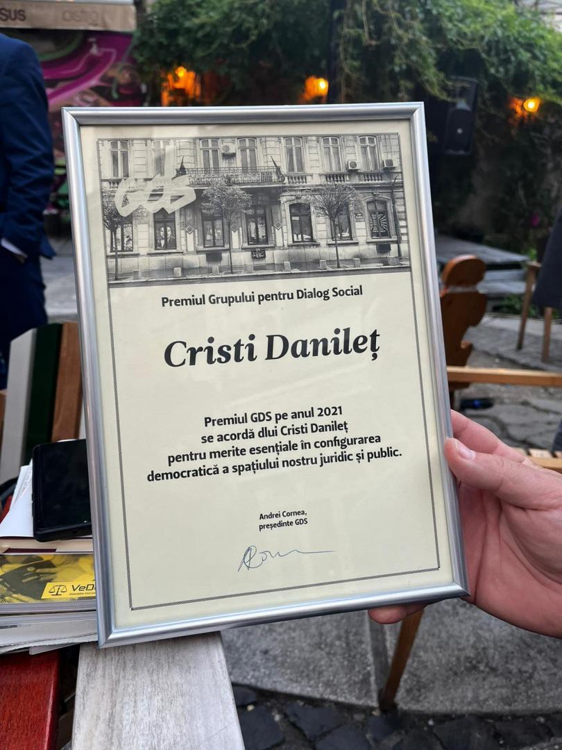 Judecătorul Cristi Danileţ a primit Premiul GDS pe 2021