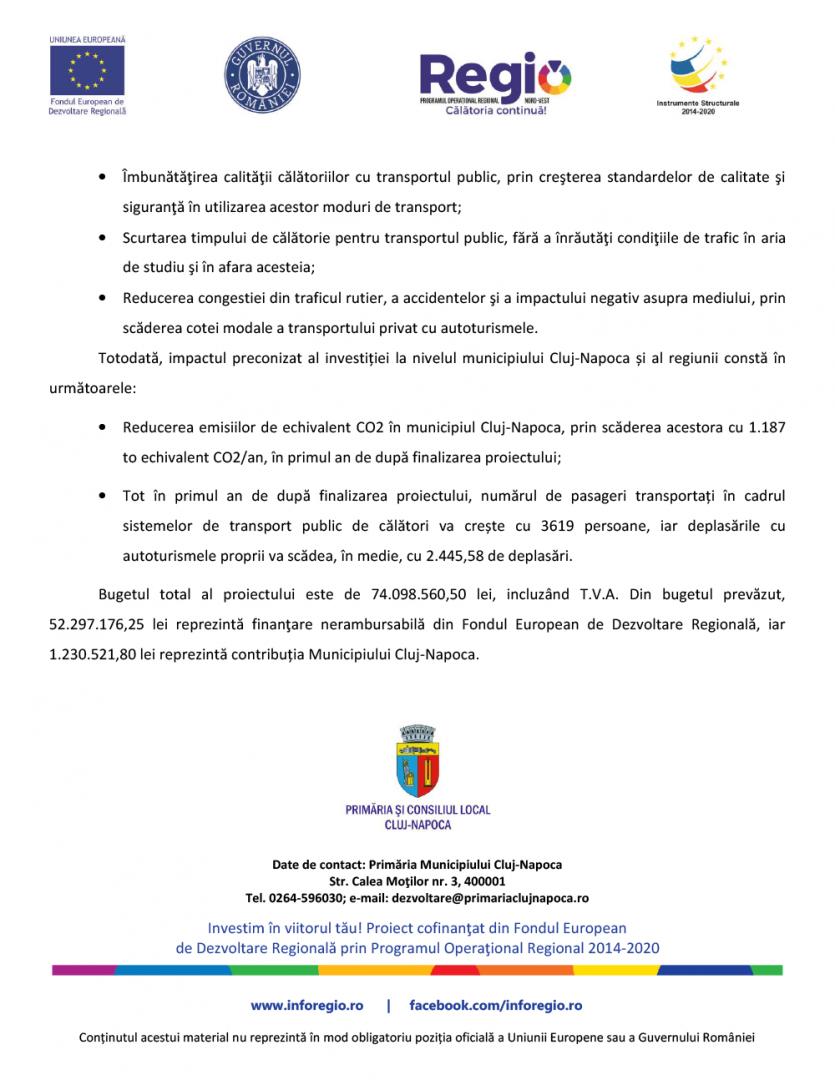 Înnoirea flotei de transport în comun în Municipiul Cluj-Napoca prin achiziționarea de tramvaie - Etapa 1 - Faza 1 – Cod SMIS 126055