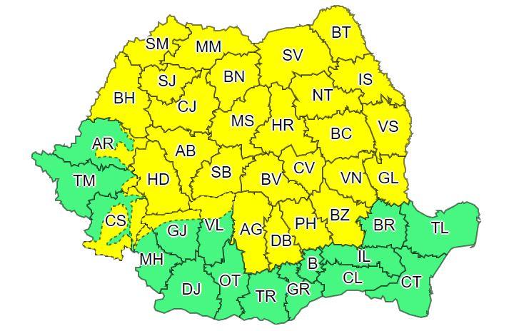Clujul, sub COD GALBEN de ploi torențiale, vijelii și grindină