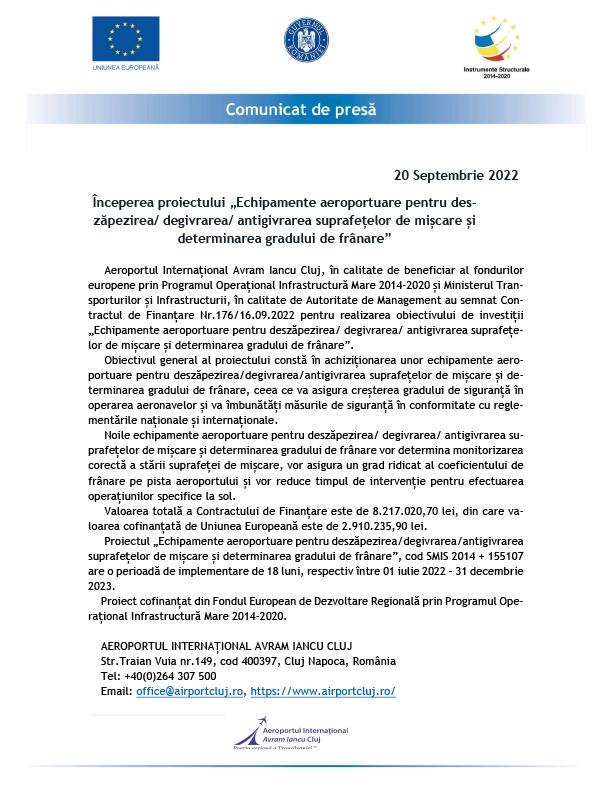 Începerea proiectului „Echipamente aeroportuare pentru deszăpezirea/ degivrarea/ antigivrarea suprafețelor de miș-care și determinarea gradului de frâ