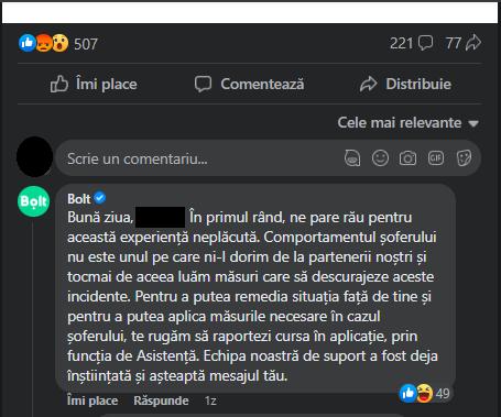 Înșelătorie de tip „maimuța” la o cursă Bolt. „(...) vor să fure de unde apucă”: „Am pățit asta la Cluj” / „Mai bine cu taxi”