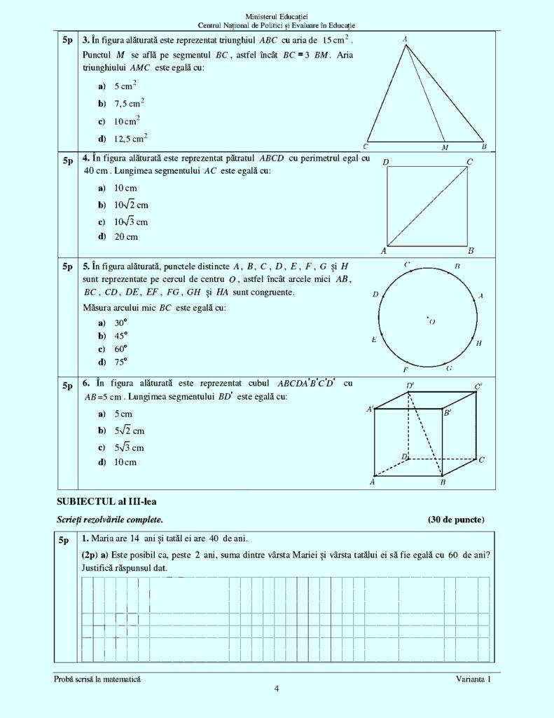 SUBIECTELE la Matematică la Evaluare Națională. Ce au avut de rezolvat elevii