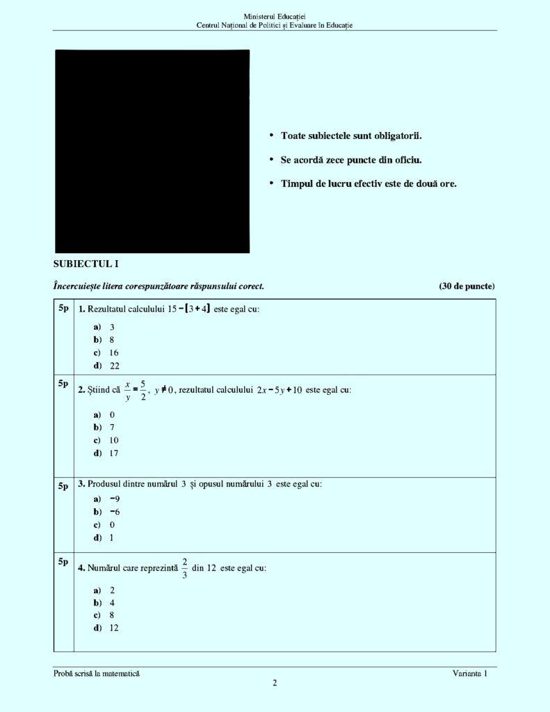 SUBIECTELE la Matematică la Evaluare Națională. Ce au avut de rezolvat elevii