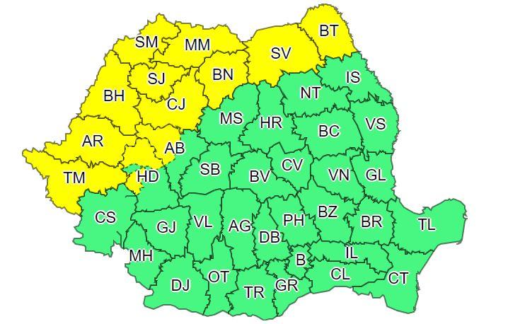 Revin furtunile! COD GALBEN de ploi, vijelii și grindină la Cluj