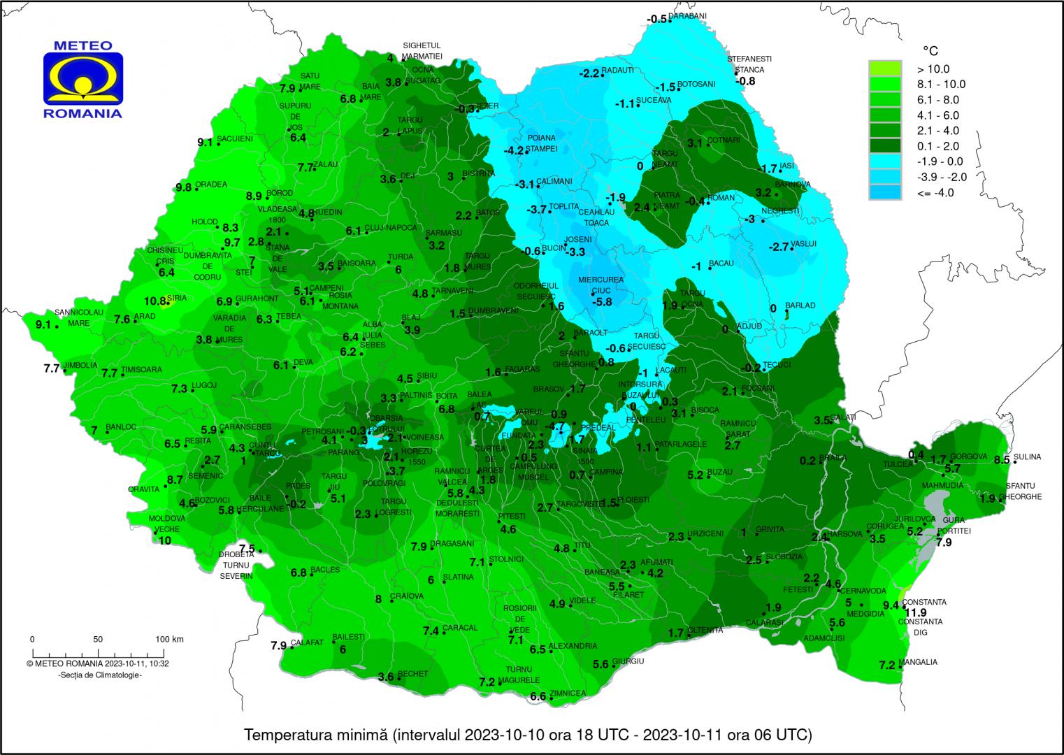 S-a înregistrat cea mai rece noapte din această toamnă. Unde au fost cele mai scăzute temperaturi