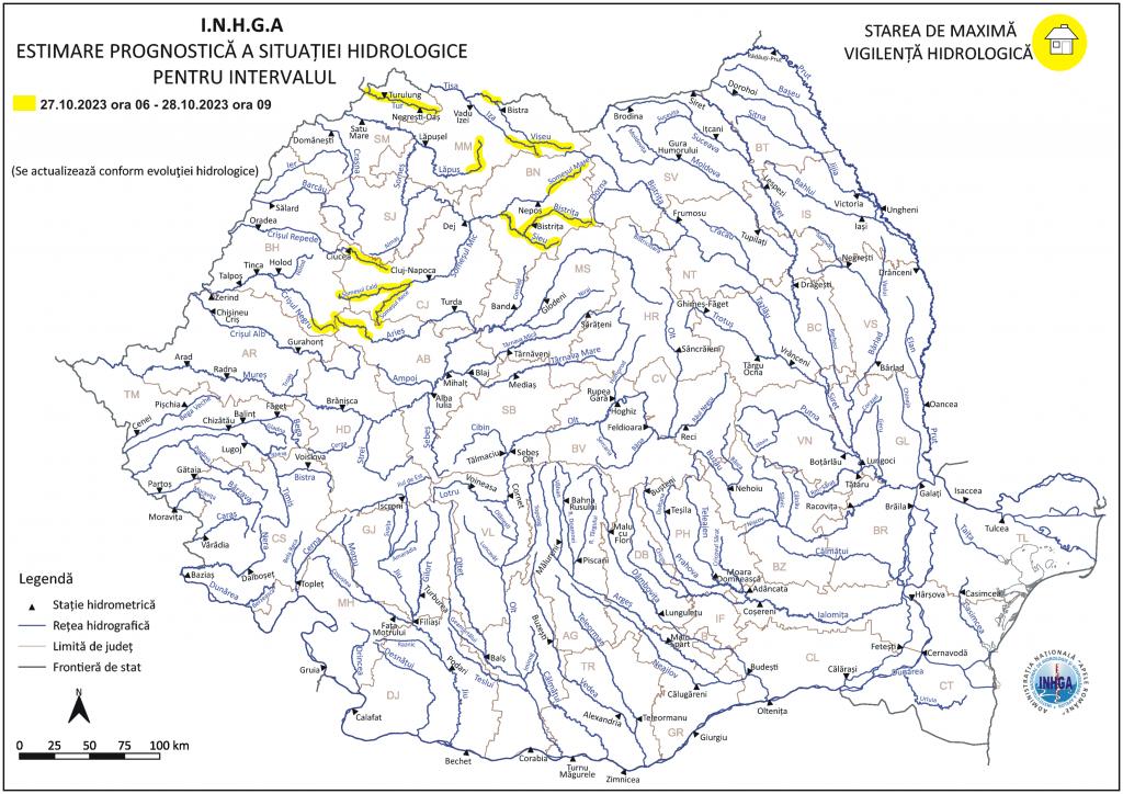 ATENȚIONARE hidrologică la Cluj! COD GALBEN de viituri și posibile inundații