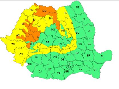 Vreme urâtă de 1 Decembrie / Clujul, sub cod GALBEN și PORTOCALIU de ploi