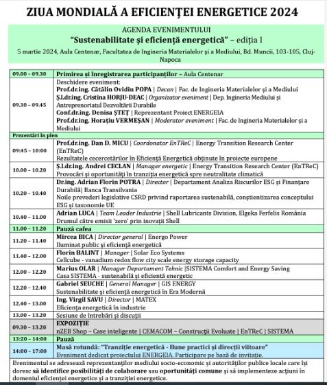 UTCN: Sustenabilitate și eficiență energetică, marți, 5 martie, 2024