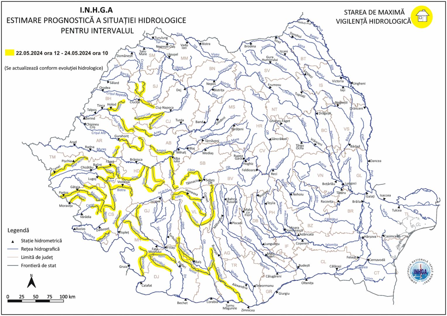 ATENȚIONARE hidrologică la Cluj! COD GALBEN de torenți, viituri și posibile inundații