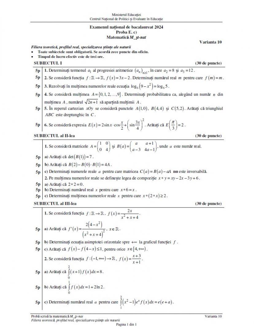 BAC 2024. SUBIECTELE și BAREMUL la Matematică. Ce au avut de rezolvat elevii, în funcție de profil