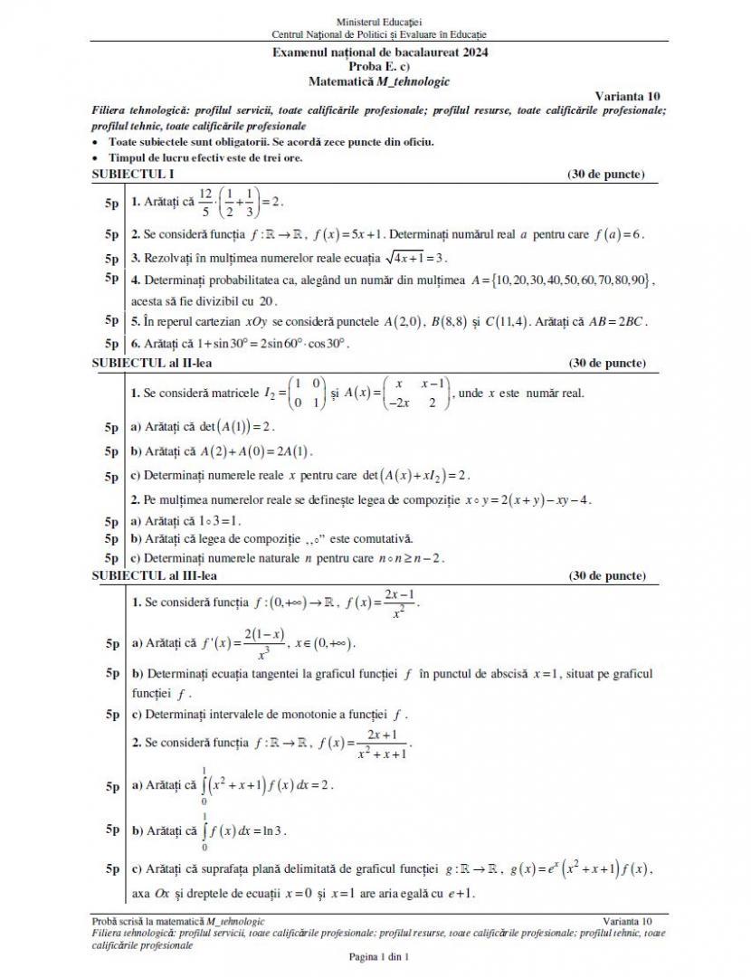 BAC 2024. SUBIECTELE și BAREMUL la Matematică. Ce au avut de rezolvat elevii, în funcție de profil
