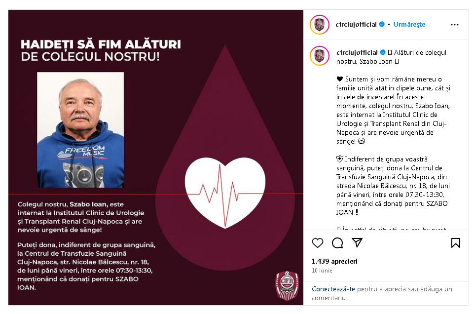 Doliu la CFR Cluj: "Colegul nostru s-a stins din viață"