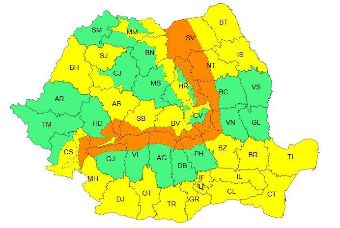 Noi avertizări COD GALBEN de vânt, viscol și polei în mai multe județe, inclusiv în Cluj/ Zonele cu COD PORTOCALIU