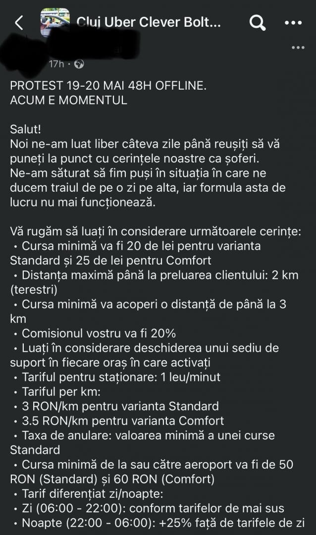 „Greva” șoferilor Bolt și Uber din Cluj