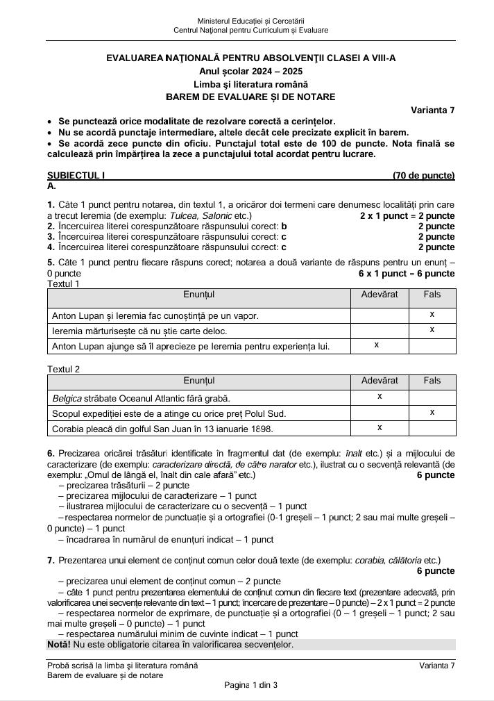 Evaluarea Națională 2025. SUBIECTELE și BAREMUL la proba de Limba română