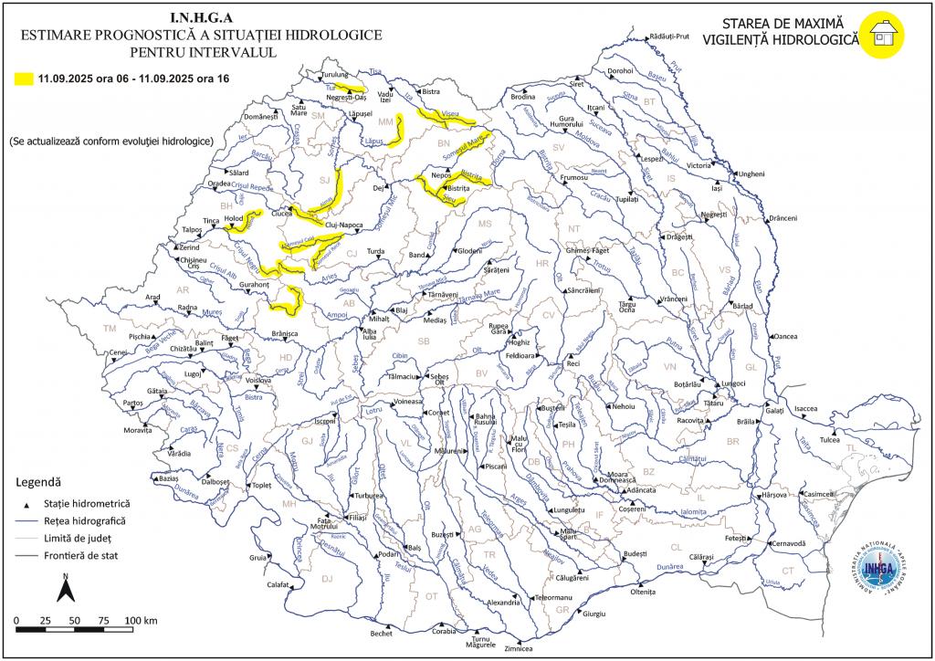 ATENȚIONARE hidrologică la Cluj: COD GALBEN de torenți și viituri rapide pe râuri din județ