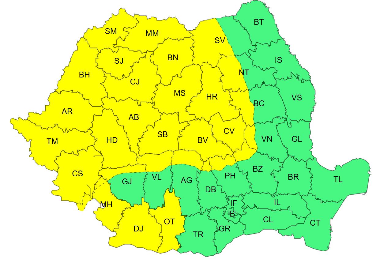Cod galben de vânt puternic în județul Cluj și mai multe regiuni ale țării