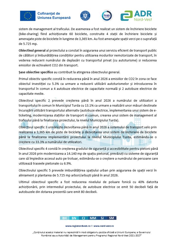 Comunicat de presă: Finalizare proiect &rdquo;Modernizarea coridorului de mobilitate urbană integrată &icirc;n zona de vest a municipiului Turda&rdquo;