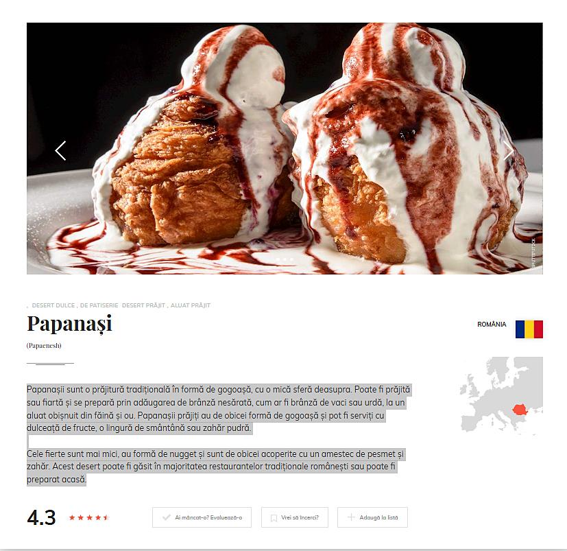 Singurul preparat din Rom&acirc;nia inclus &icirc;n top 100&nbsp;cele mai bune deserturi din lume &icirc;n 2025. TasteAtlas a evaluat 2.274 de deserturi