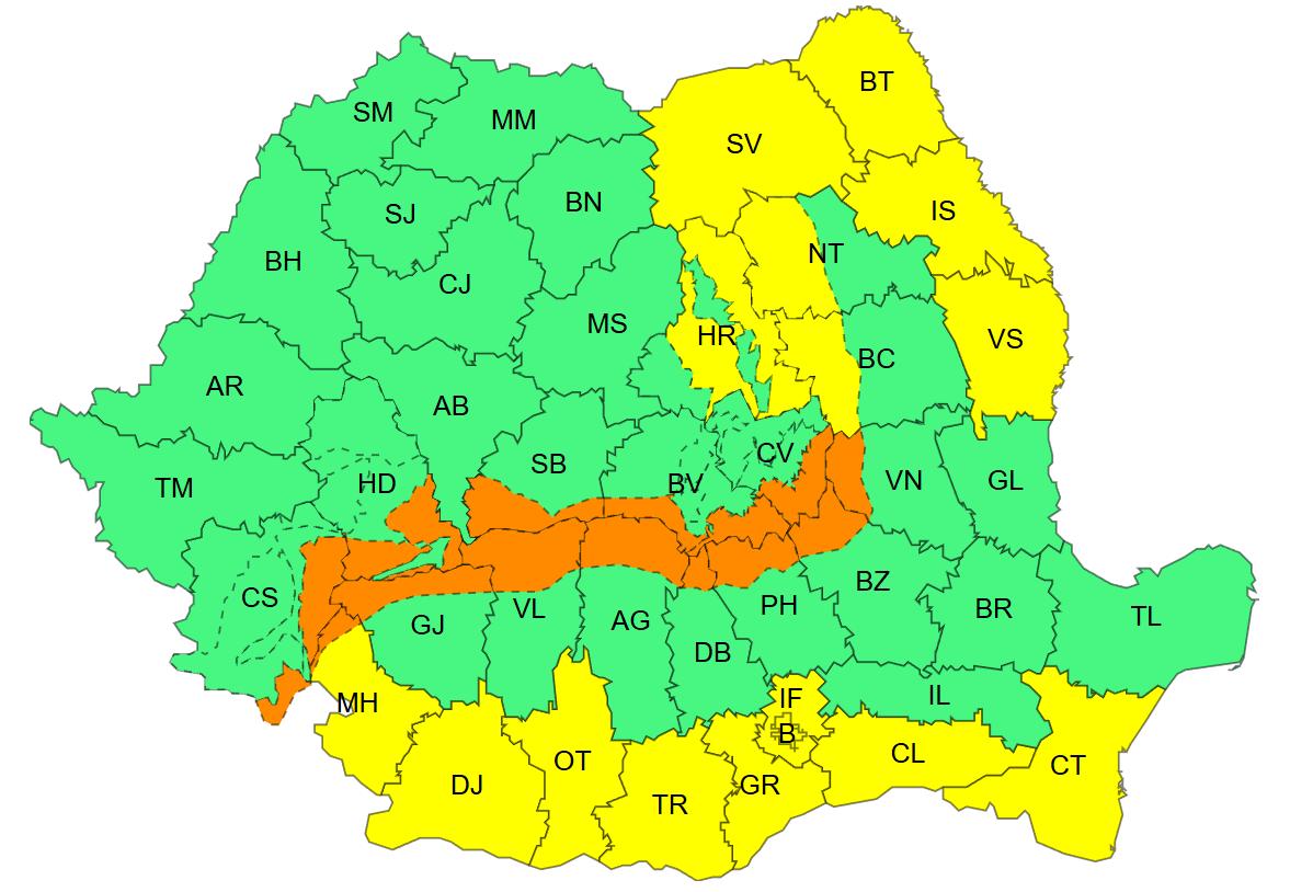 Meteorologii au prelungit avertizările de vreme rea! Coduri GALBENE și PORTOCALII de frig, ninsori și viscol &icirc;n mare parte din țară