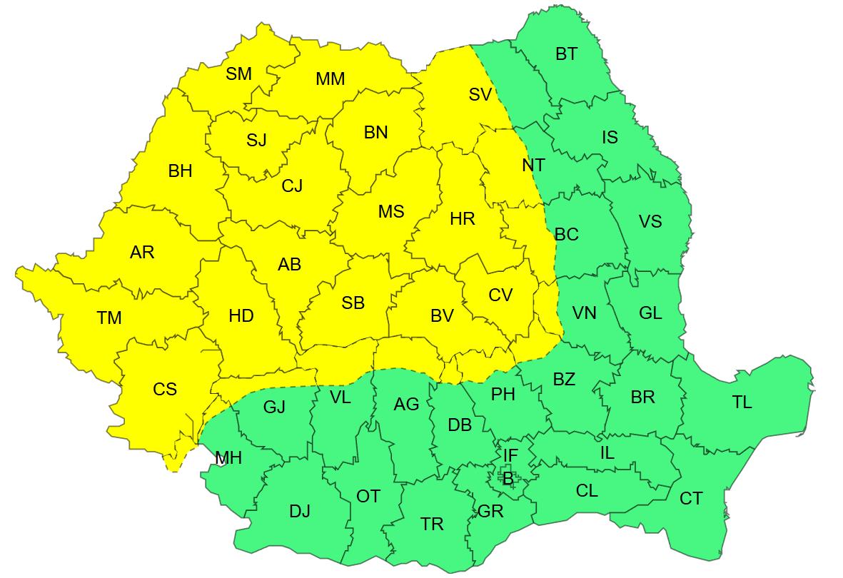 Meteorologii au prelungit avertizările de vreme rea! Coduri GALBENE și PORTOCALII de frig, ninsori și viscol &icirc;n mare parte din țară