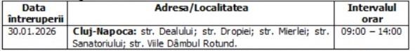 &Icirc;ntreruperi planificate &icirc;n alimentarea cu energie electrică din județul Cluj