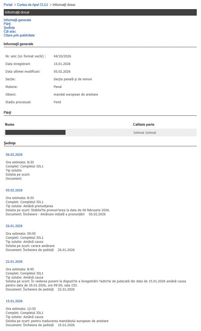 Curtea de Apel Cluj decide m&acirc;ine dacă va extrdădat sau nu &icirc;n Franța t&acirc;nărul de 22 de ani acuzat că și-a ucis și incendiat mama