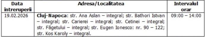 &Icirc;ntreruperi planificate &icirc;n alimentarea cu energie electrică din județul Cluj