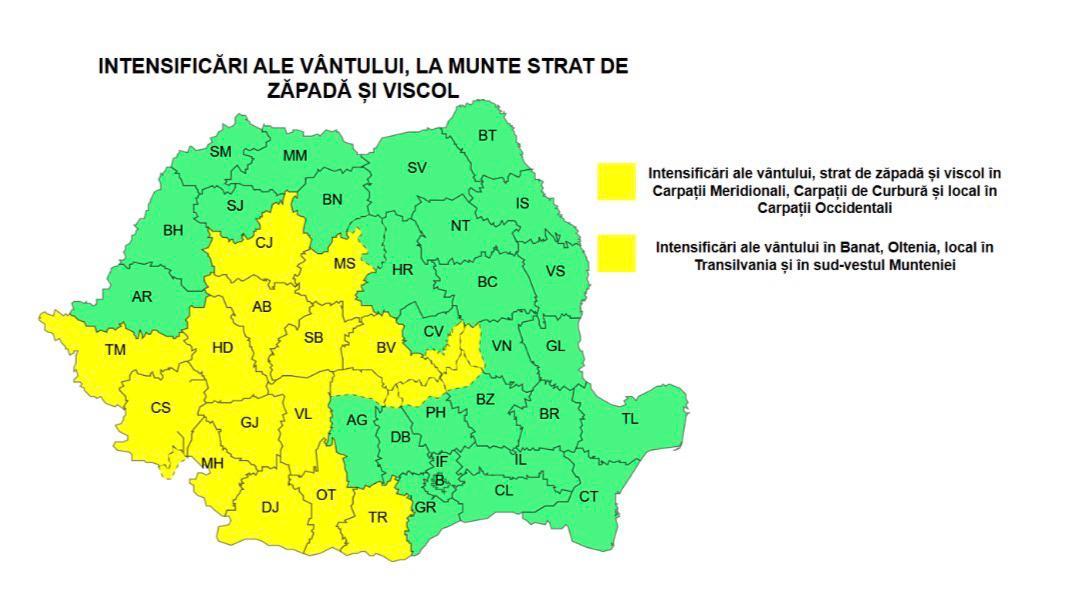 Ninsorile revin &icirc;n Cluj: cod galben de viscol și v&acirc;nt puternic. P&acirc;nă c&acirc;nd e valabilă avertizarea