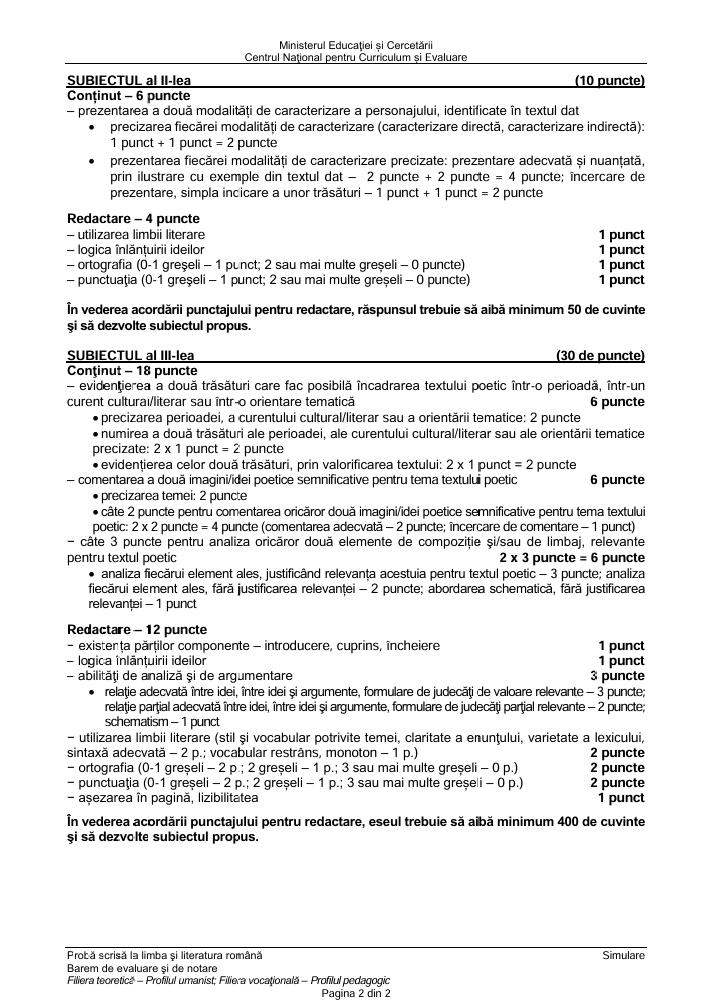 Simulare BAC 2026. S-a publicat BAREMUL de corectare la limba rom&acirc;nă. Vezi cum se punctează lucrările, &icirc;n funcție de profil