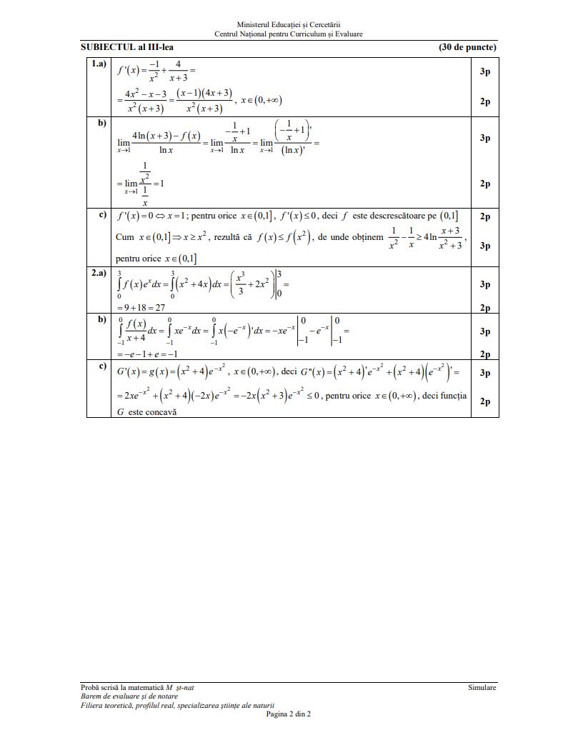 Simulare BAC 2026. Ce subiecte au primit elevii la Matematică/ Au fost publicate baremele de corectare