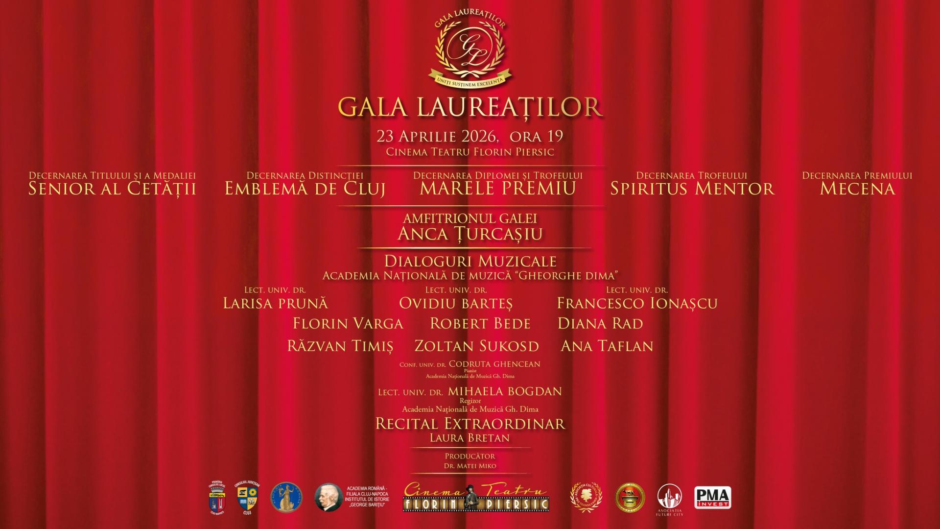 Clujul &icirc;și premiază astăzi valorile. GALA LAUREAȚILOR &icirc;ncepe la ora 19:00, la Cinema Teatru Florin Piersic. Printre laureați, Dorel Vișan și Serge Cel