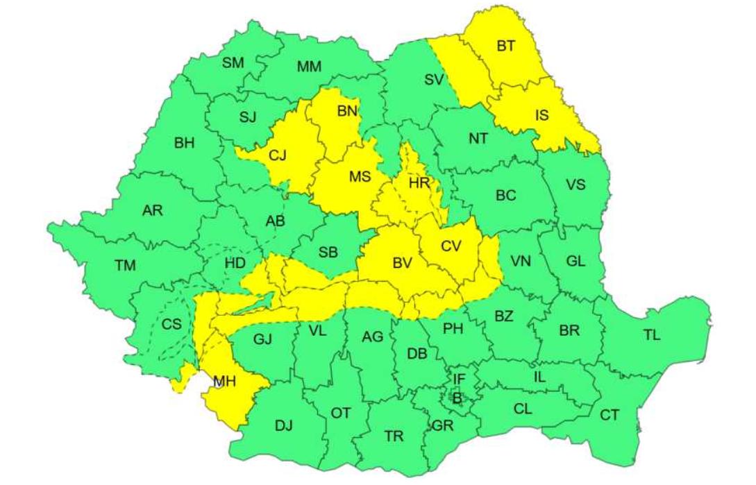 Vreme severă &icirc;n Cluj: Cod galben de v&acirc;nt puternic cu rafale de p&acirc;nă la 65 km/h