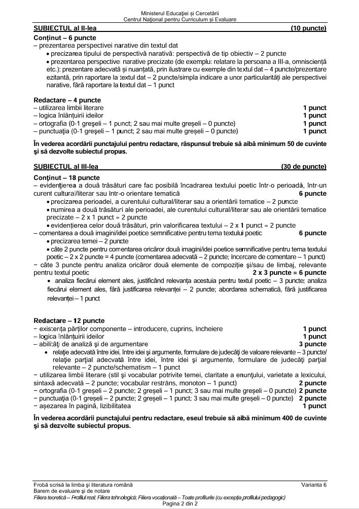 BAC 2026. S-a publicat BAREMUL de corectare la limba rom&acirc;nă. Vezi cum se punctează lucrările &icirc;n funcție de profil