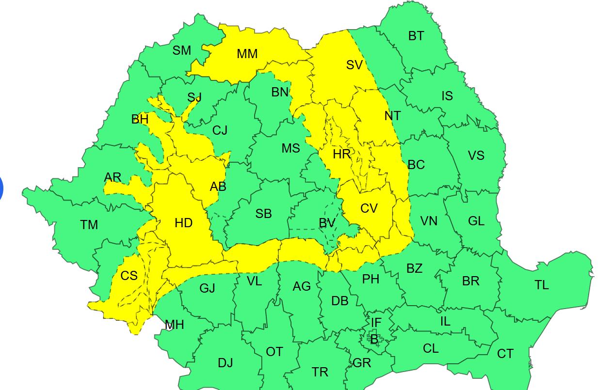 Cod Galben de furtuni &icirc;n Cluj: vijelii, grindină și ploi torențiale anunțate de meteorologi