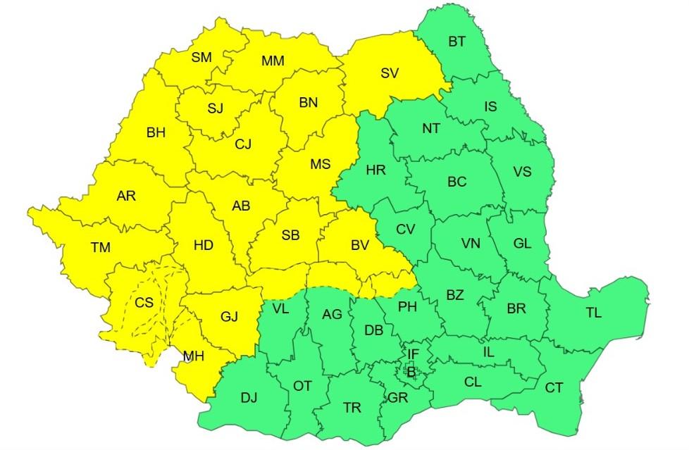 COD GALBEN de FURTUNI &icirc;n Cluj. ANM anunță vijelii, ploi torențiale și grindină