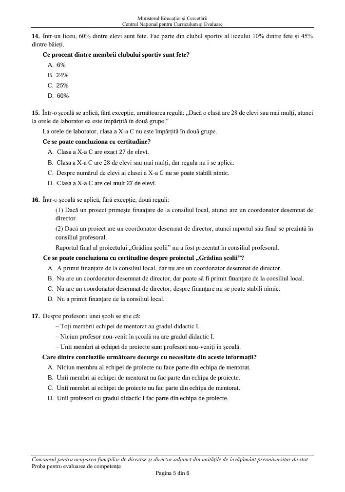Testul-grilă primit la concursul de directori. Ce au avut de rezolvat profesorii &icirc;n 60 de minute