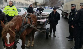 Pe un bulevard din Cluj, ca la sat! Poliţiştii au confiscat o căruţă cu cal, iar proprietarul e cercetat pentru port ilegal de armă albă