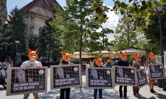 "Nu sunt haina ta de blană!". Demonstraţie cu măști de vulpe la Cluj