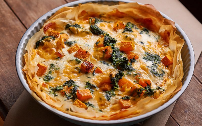 Quiche cu dovleac, praz si spanac. Un prânz delicios de toamnă